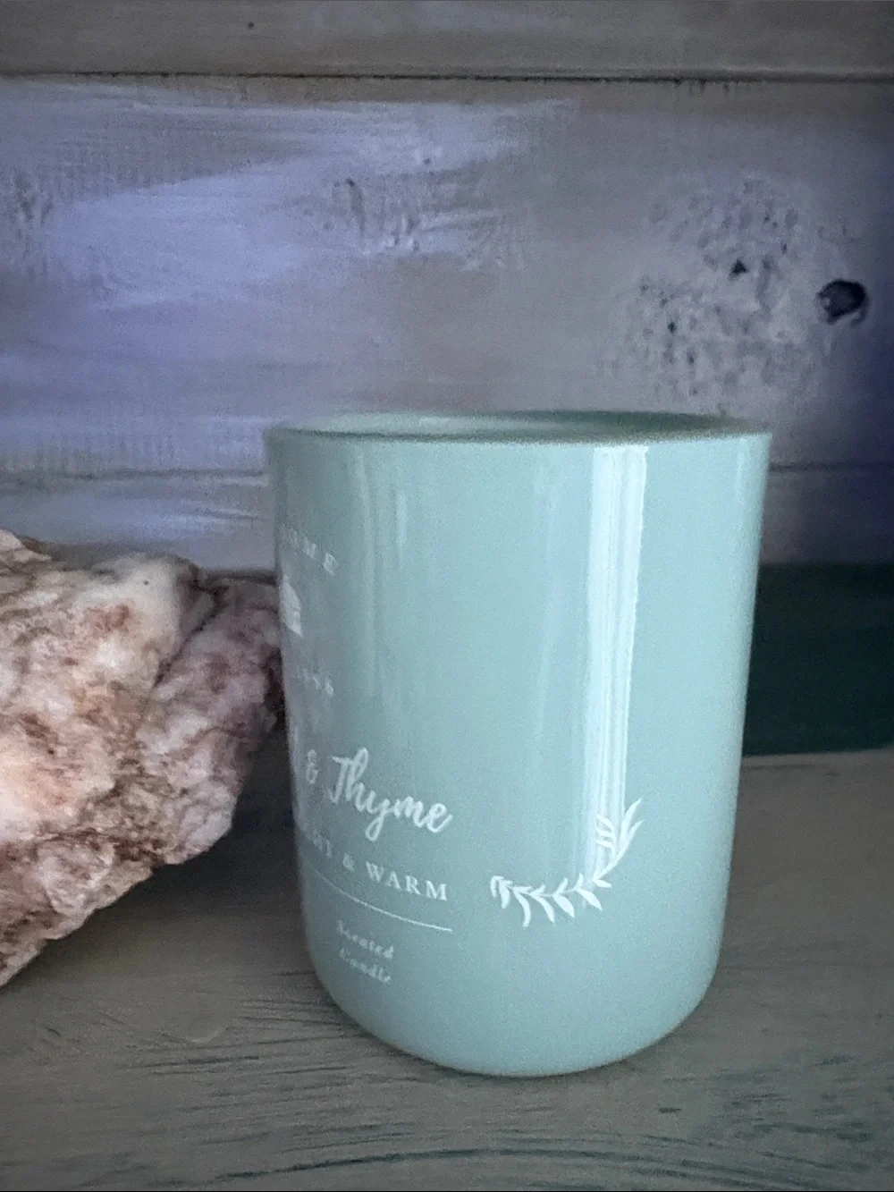 DW Home Sea Salt & Thyme Scented Candle - Light Blue with Wooden Lid
